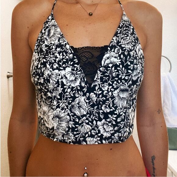 Free People Intimately Century Black White Floral Lace Camo Tank Top Medium - Picture 1 of 13